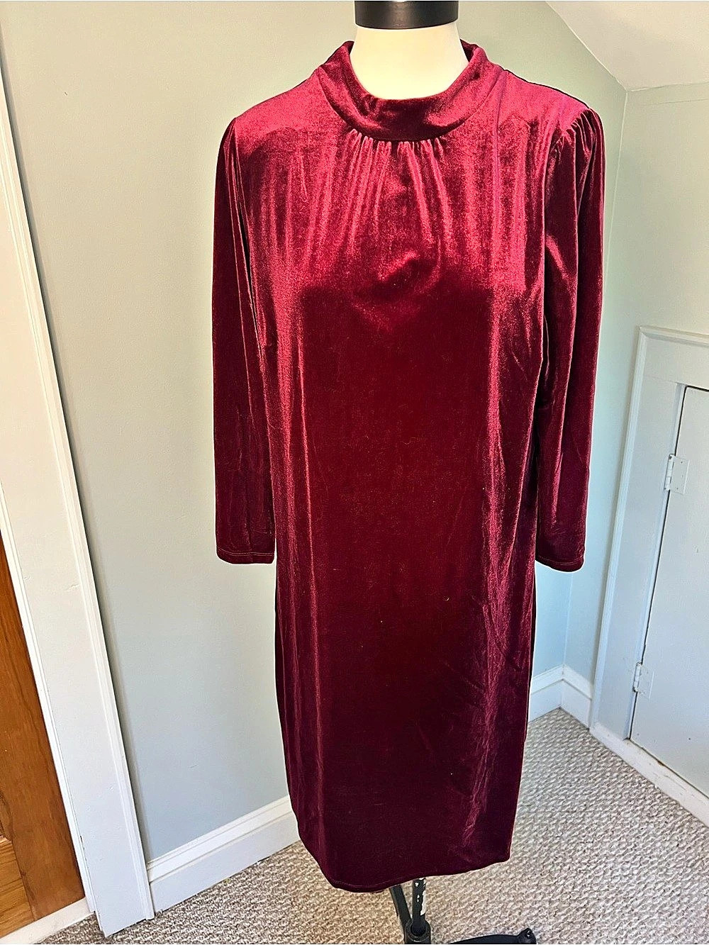 Boden Velvet Midi Dress Burgundy US 14L Long Sleeve